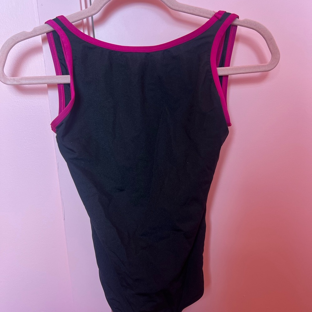 Black Boatneck Leotard with Pink Trim